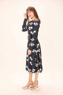 All-over print long sleeve midi dress