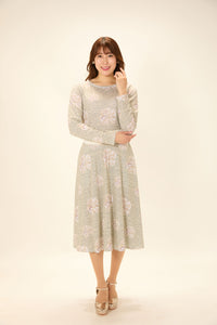 All-over print long sleeve midi dress