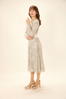 All-over print long sleeve midi dress