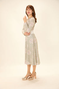 All-over print long sleeve midi dress