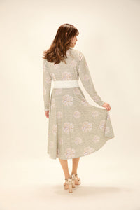 All-over print long sleeve midi dress