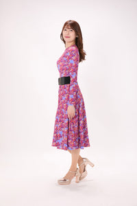 All-over print long sleeve midi dress