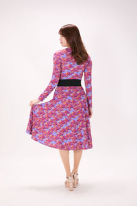 All-over print long sleeve midi dress