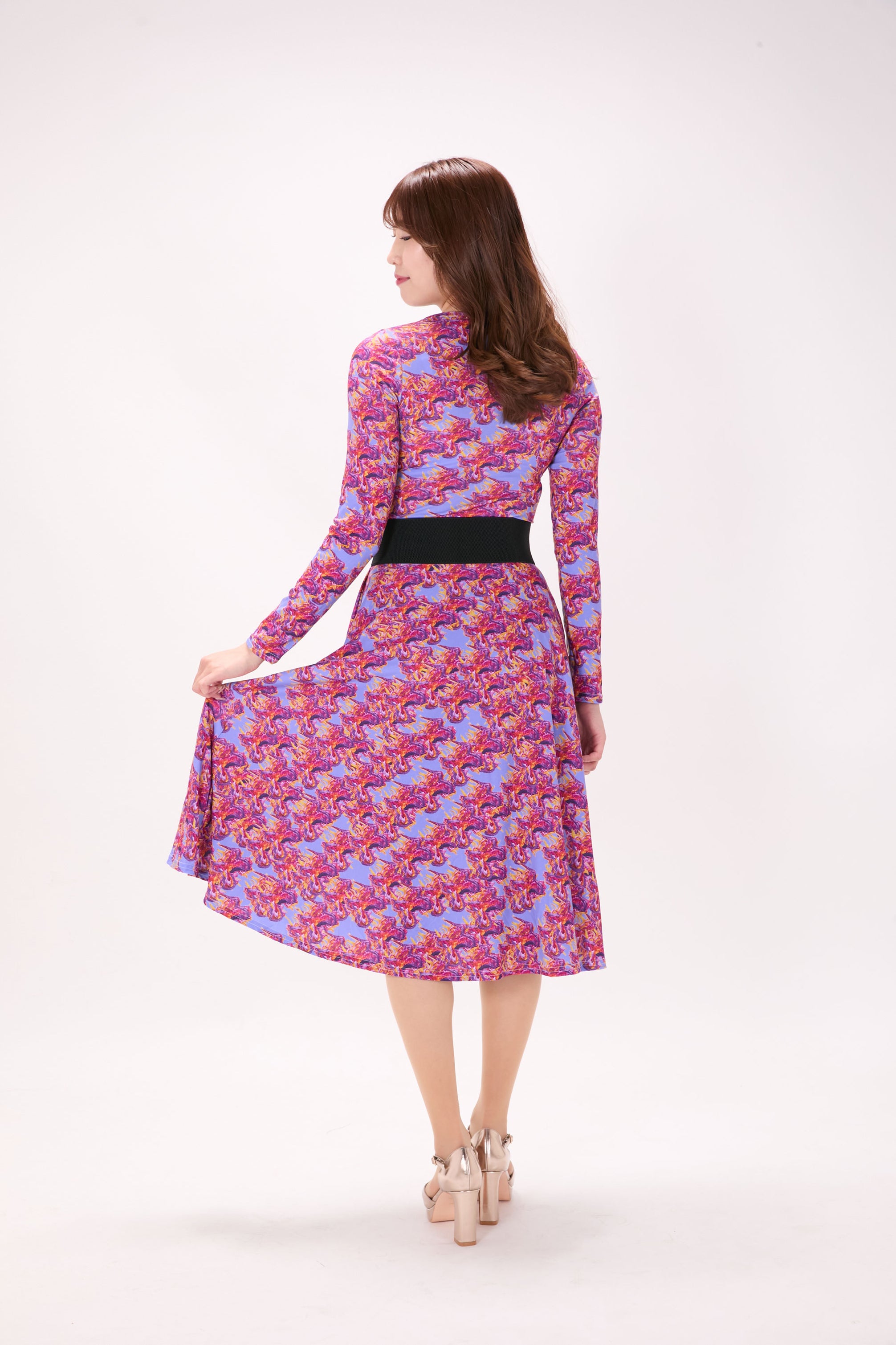 All-over print long sleeve midi dress