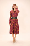 All-over print long sleeve midi dress