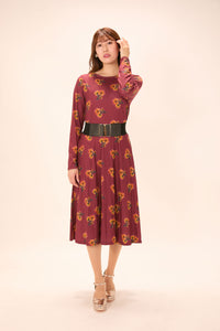 All-over print long sleeve midi dress