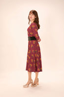 All-over print long sleeve midi dress