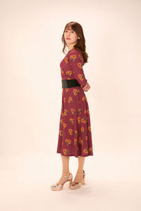 All-over print long sleeve midi dress