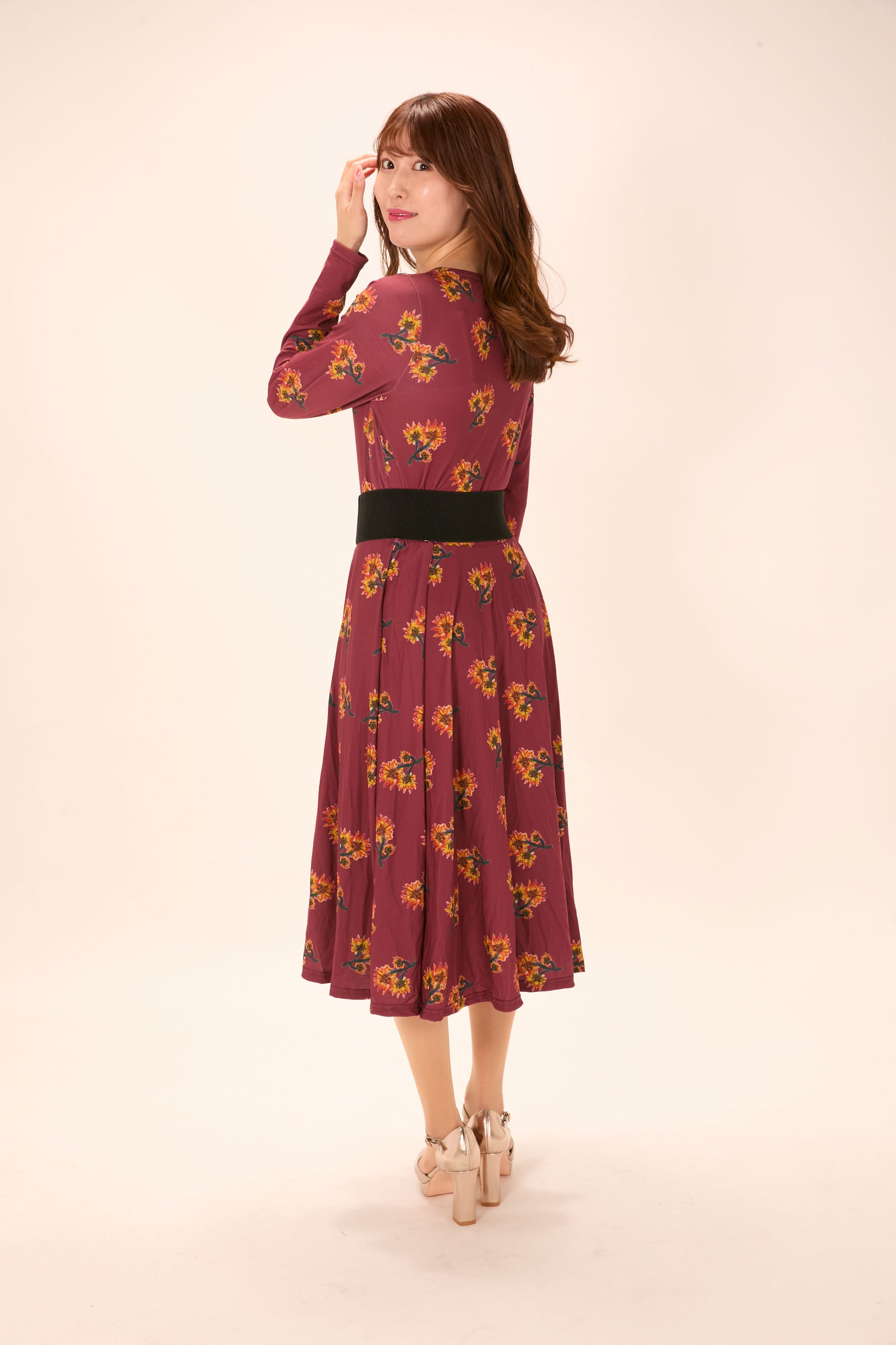 All-over print long sleeve midi dress