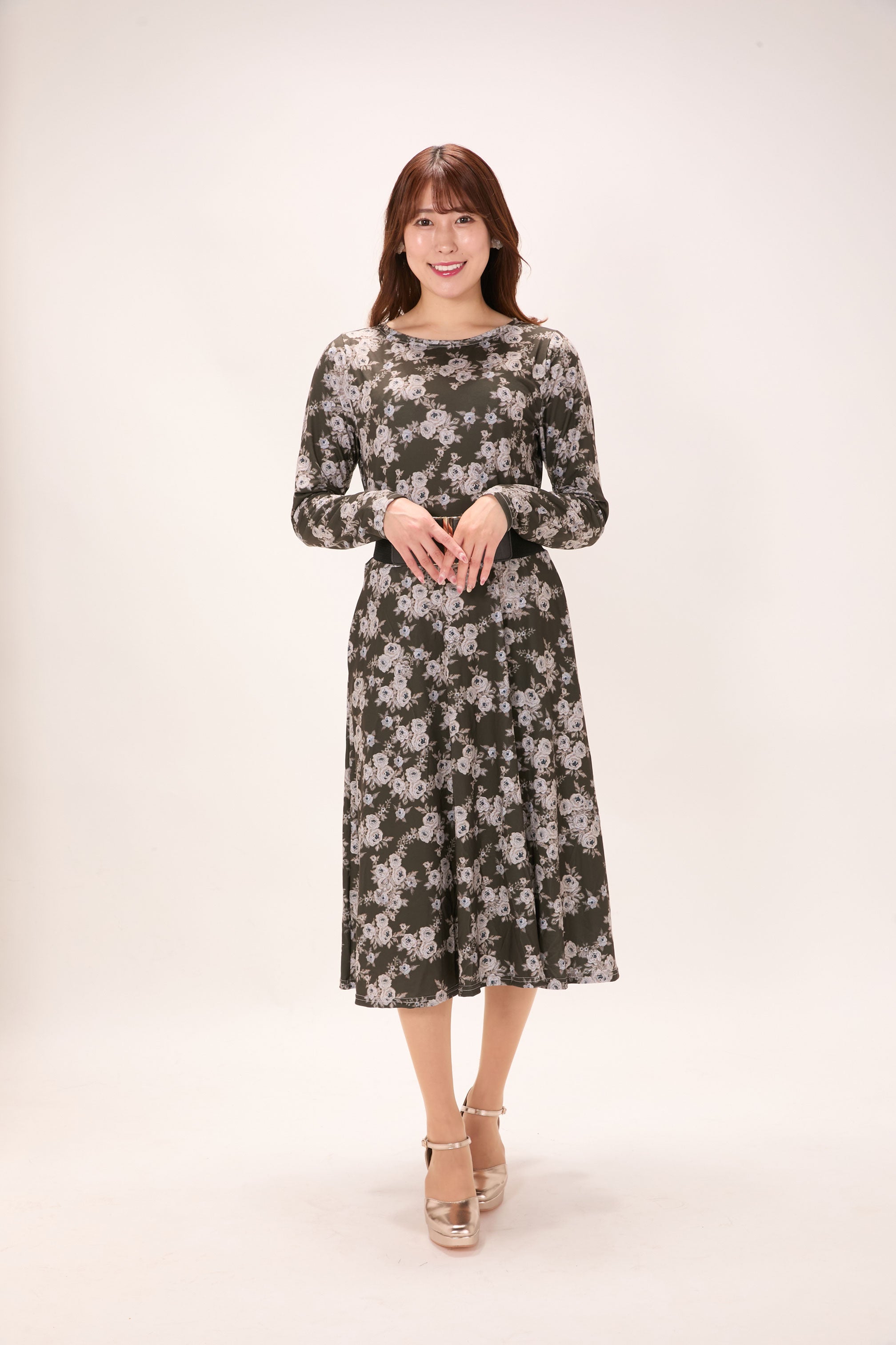 All-over print long sleeve midi dress