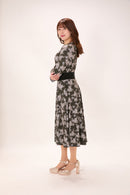 All-over print long sleeve midi dress