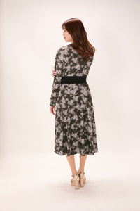 All-over print long sleeve midi dress