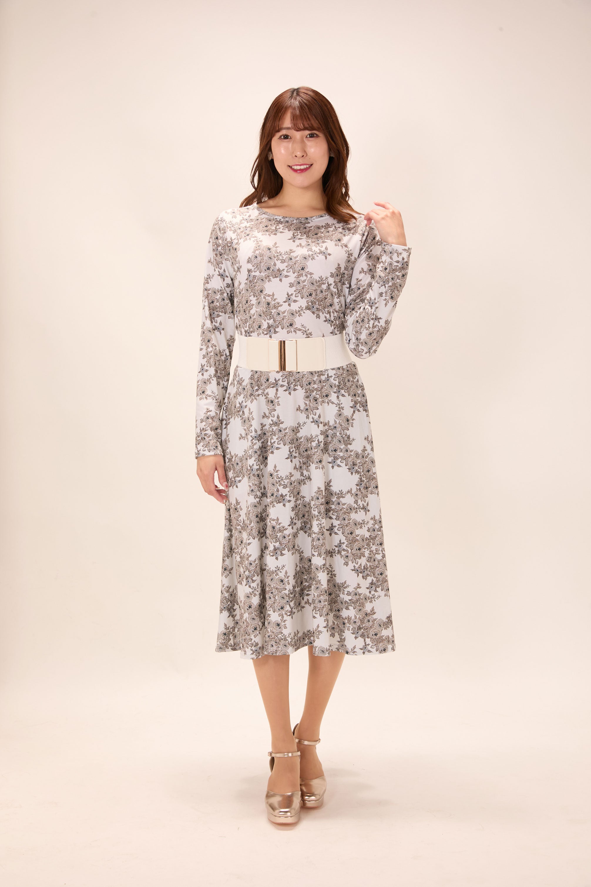 All-over print long sleeve midi dress