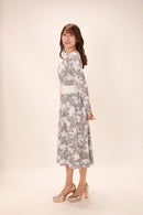 All-over print long sleeve midi dress