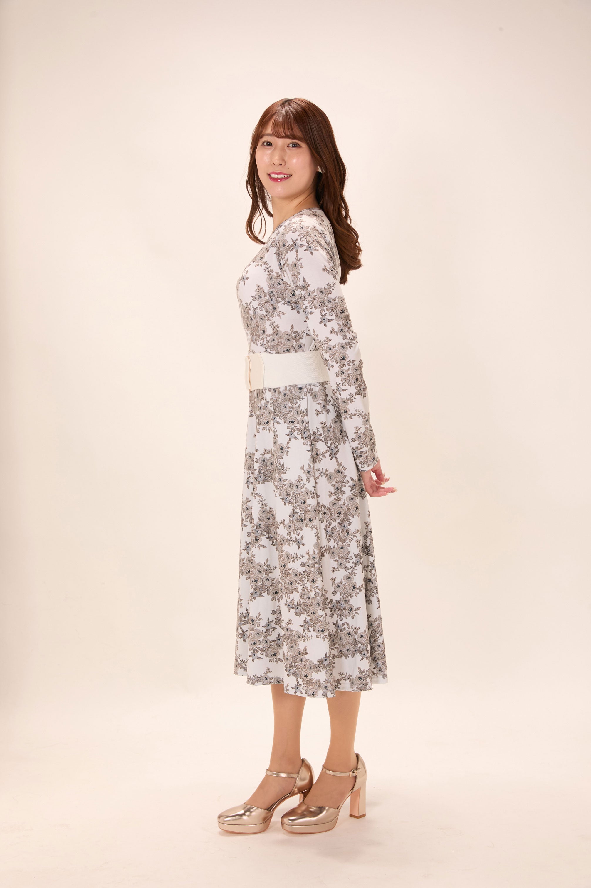 All-over print long sleeve midi dress