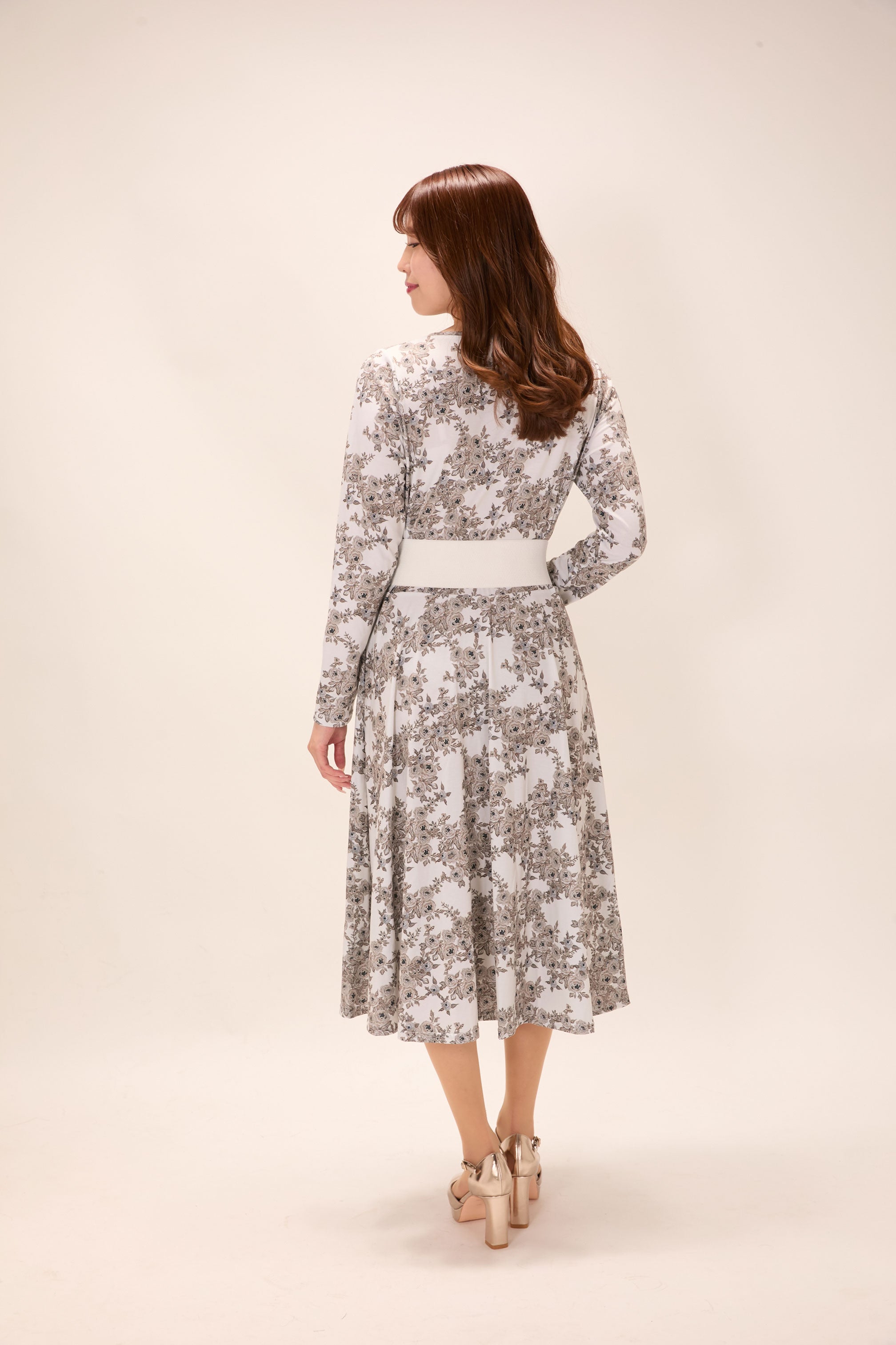 All-over print long sleeve midi dress