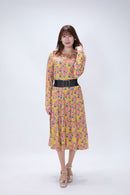 All-over print long sleeve midi dress