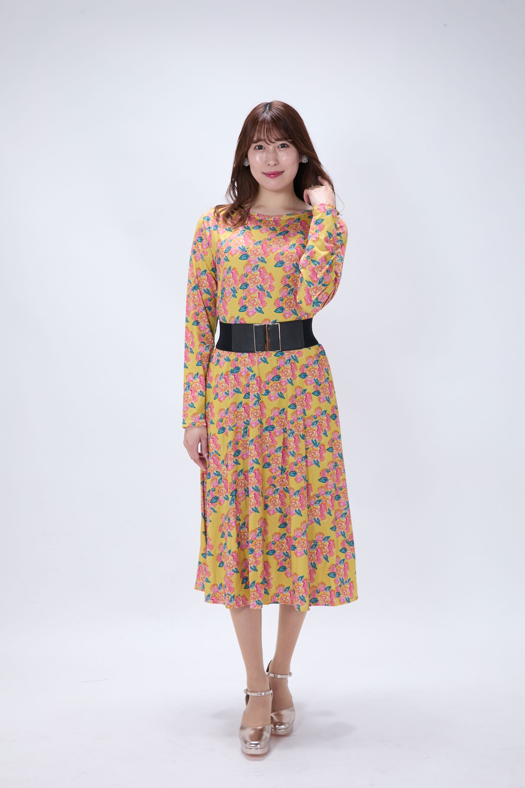 All-over print long sleeve midi dress