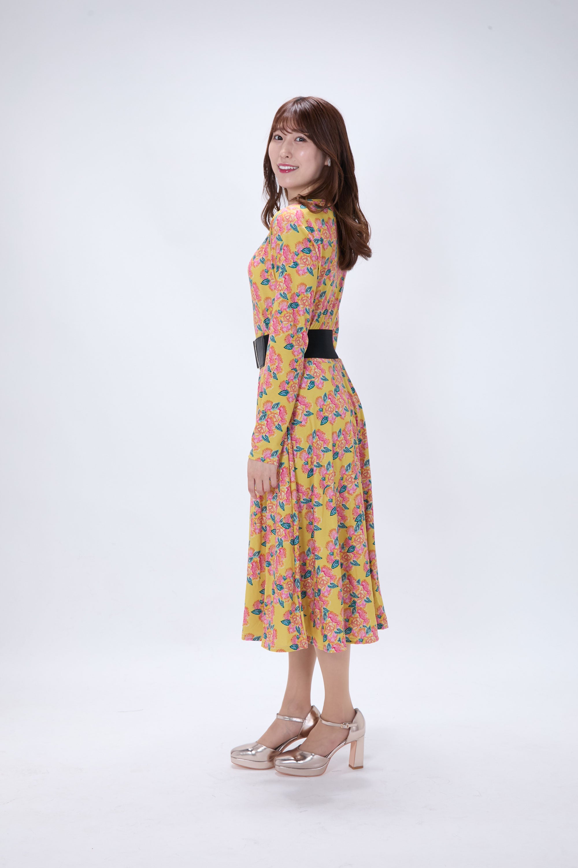 All-over print long sleeve midi dress