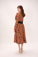 All-over print long sleeve midi dress