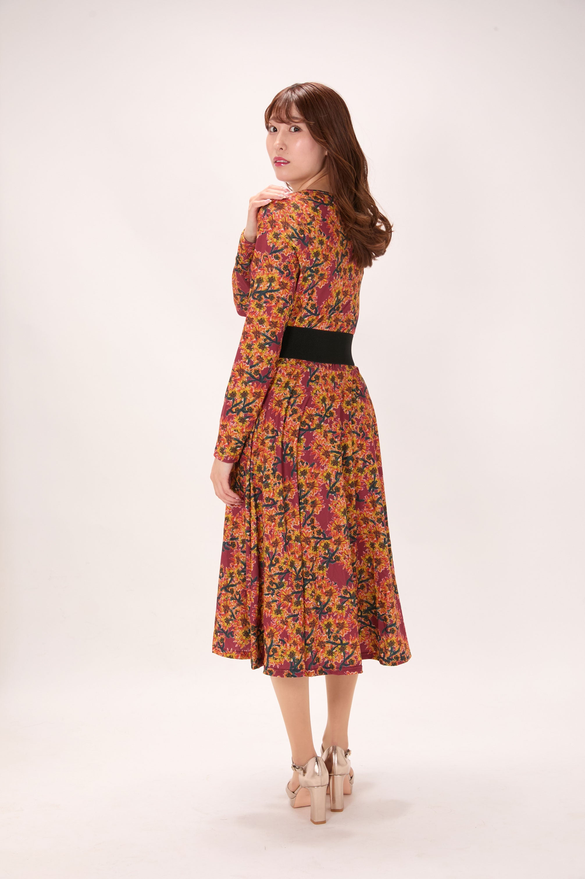 All-over print long sleeve midi dress