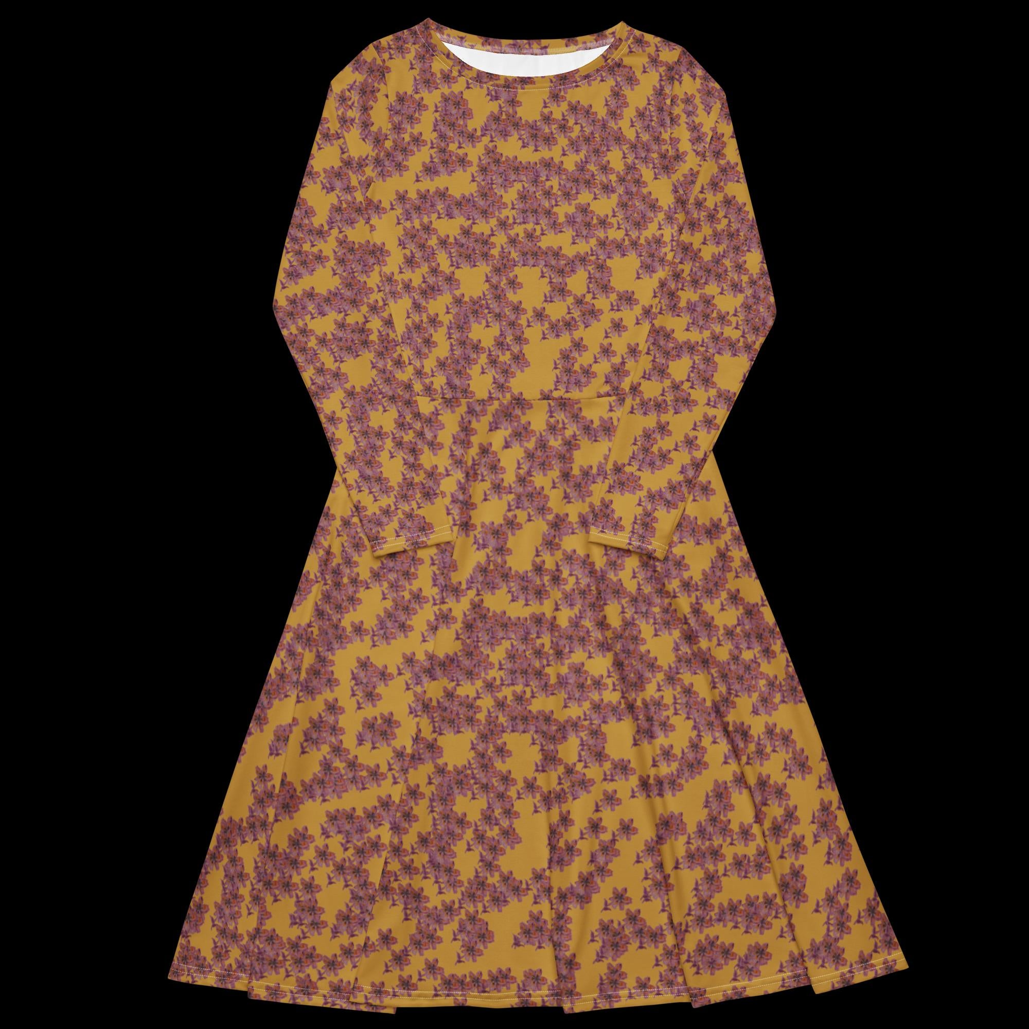 All-over print long sleeve midi dress