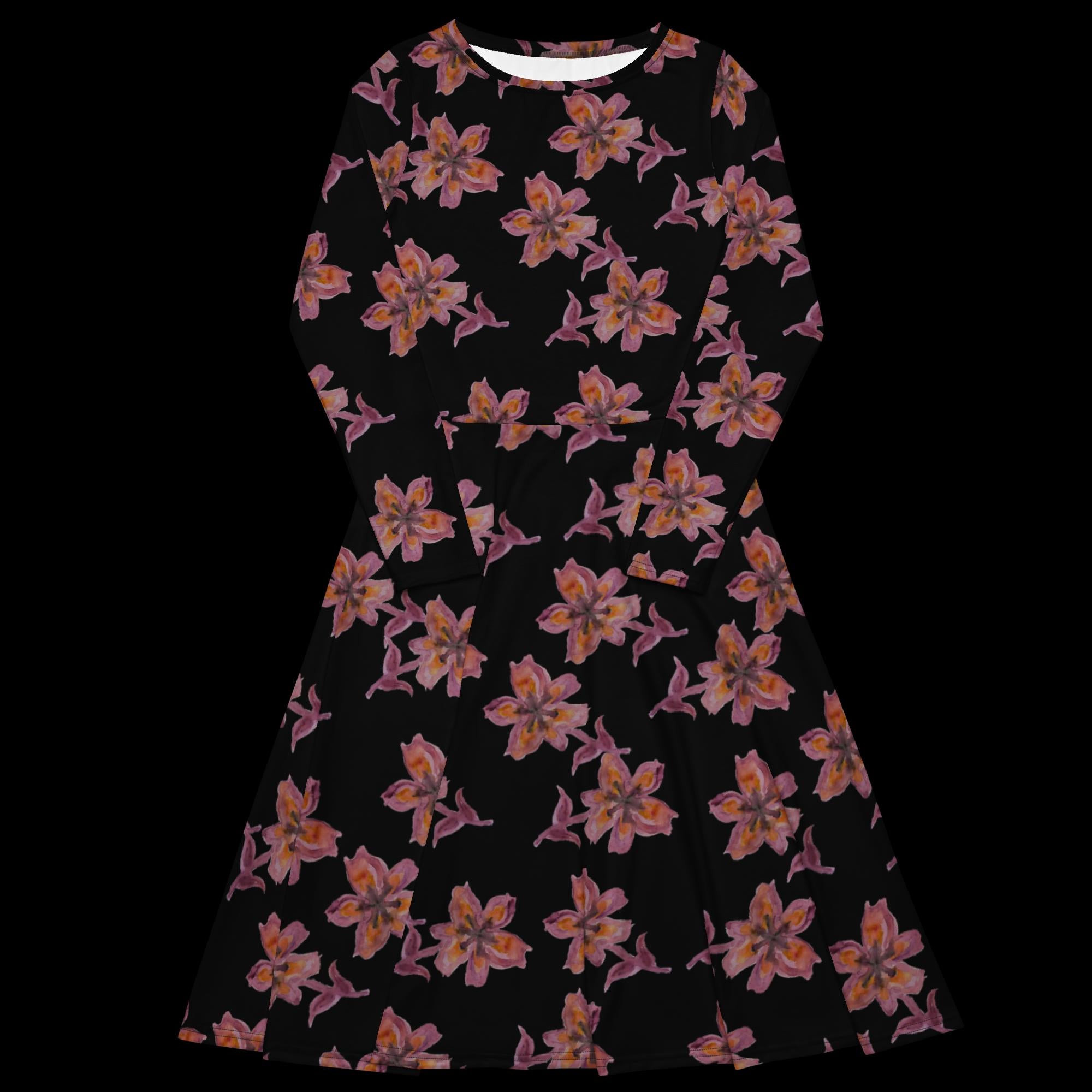 All-over print long sleeve midi dress