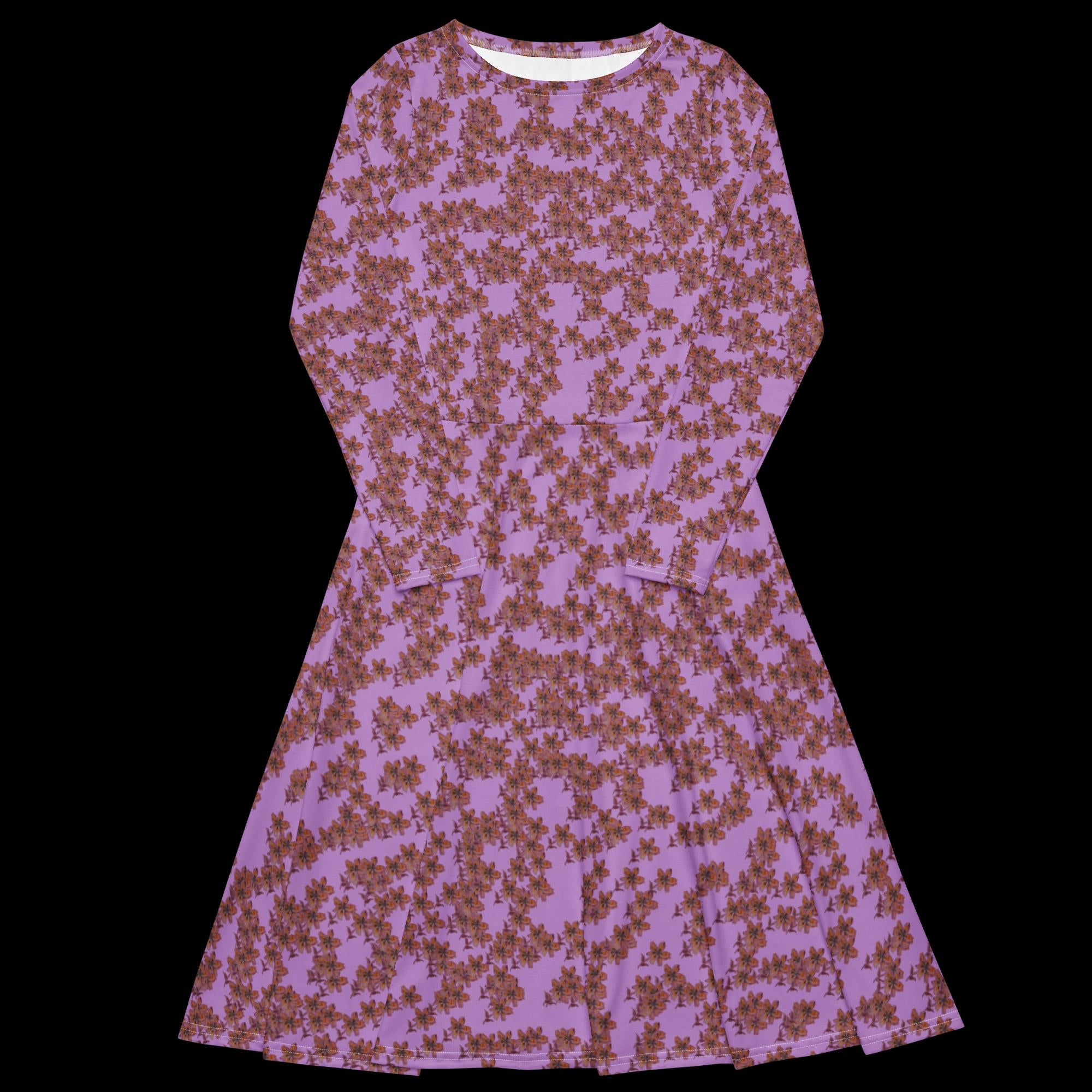 All-over print long sleeve midi dress