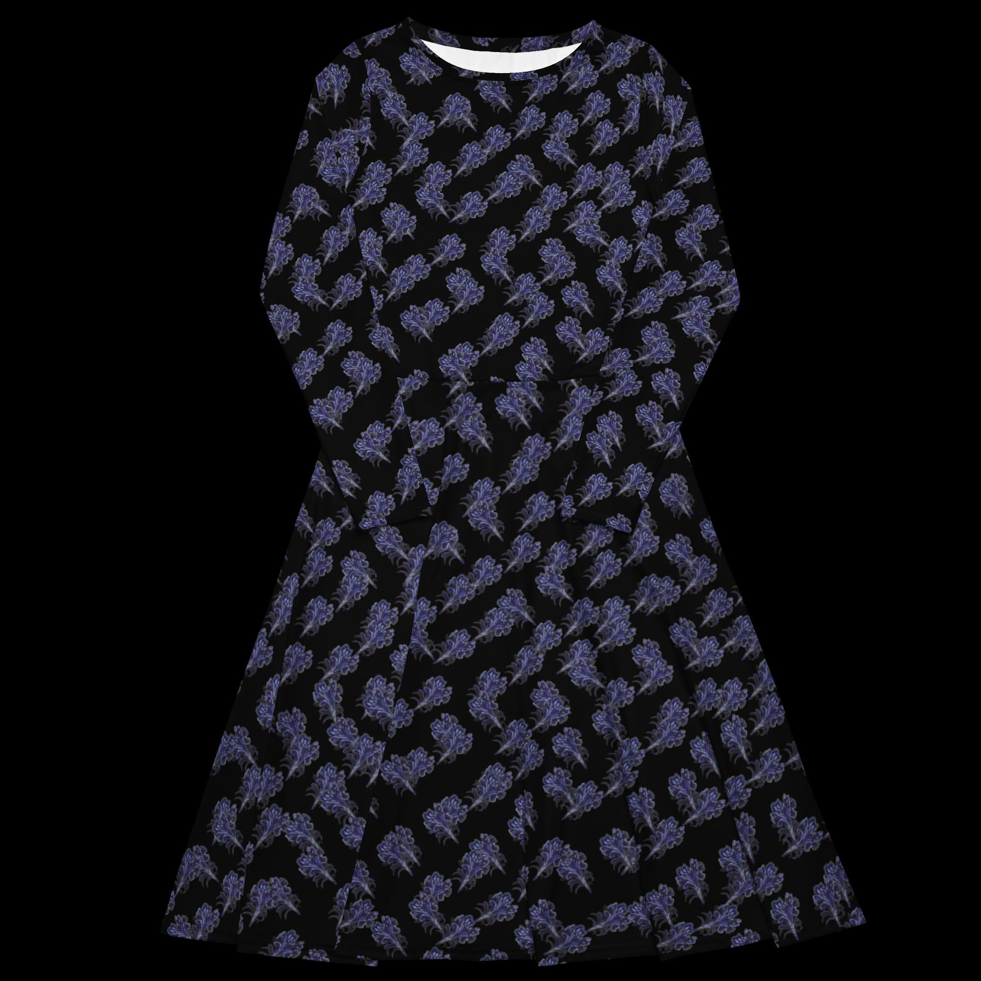All-over print long sleeve midi dress