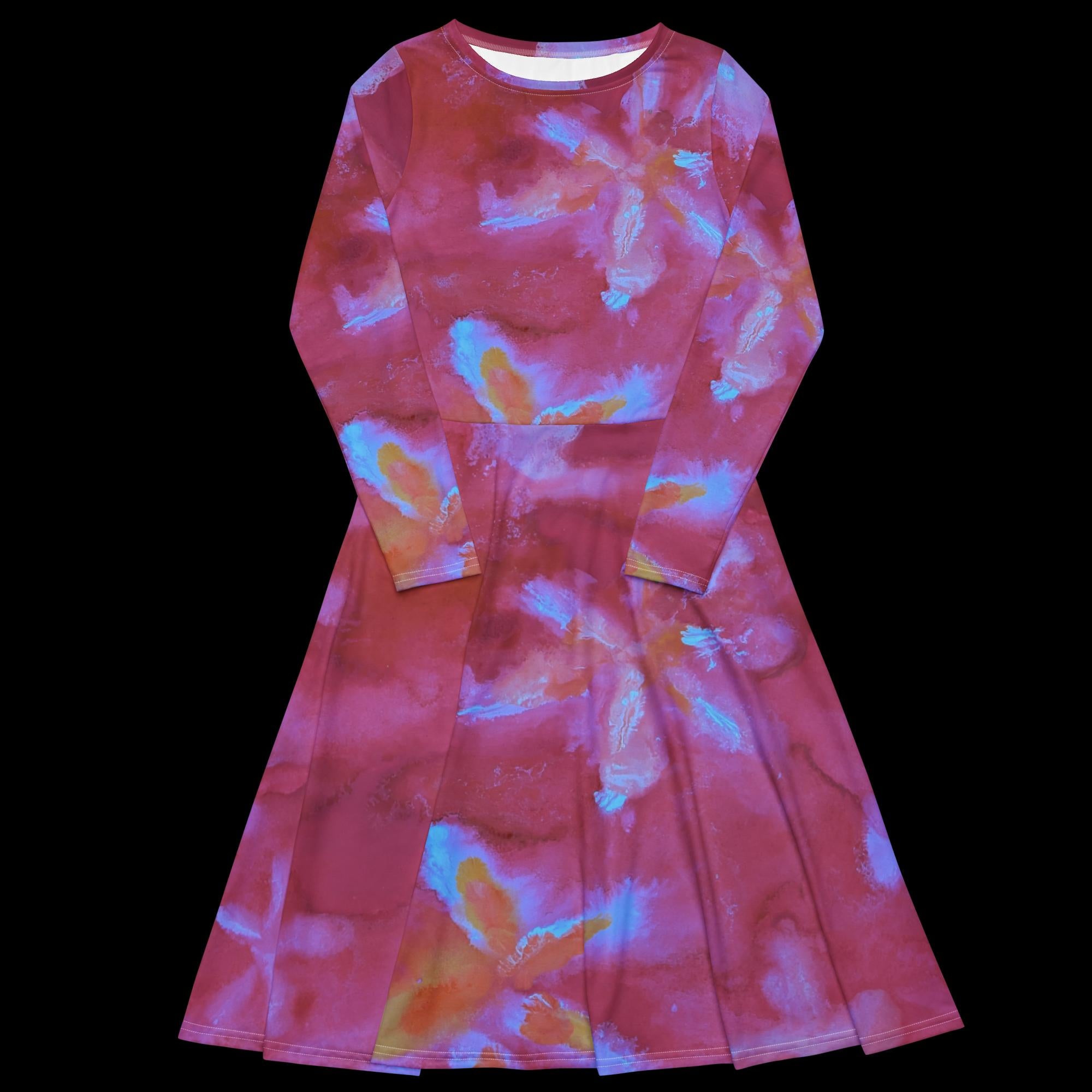 All-over print long sleeve midi dress