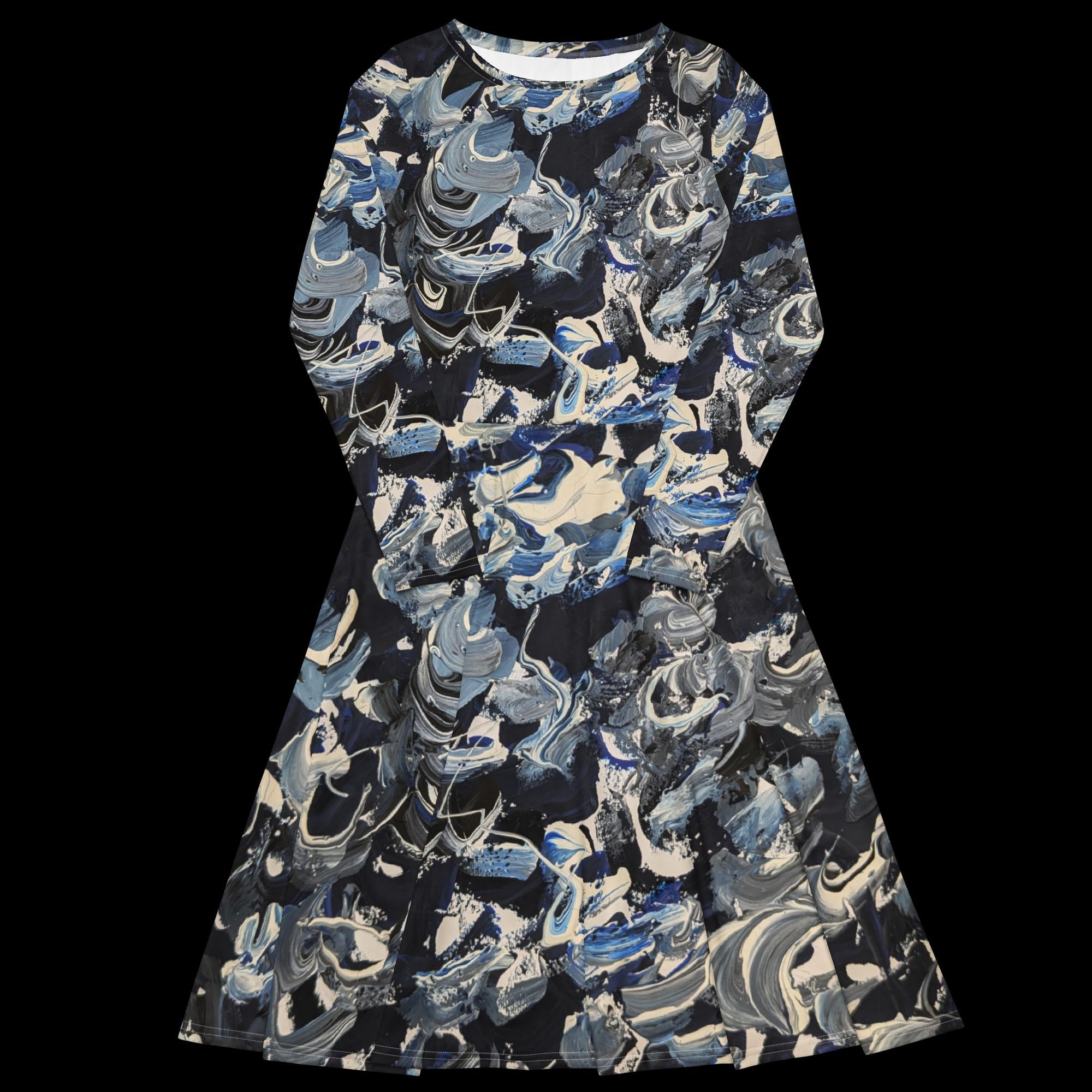 All-over print long sleeve midi dress