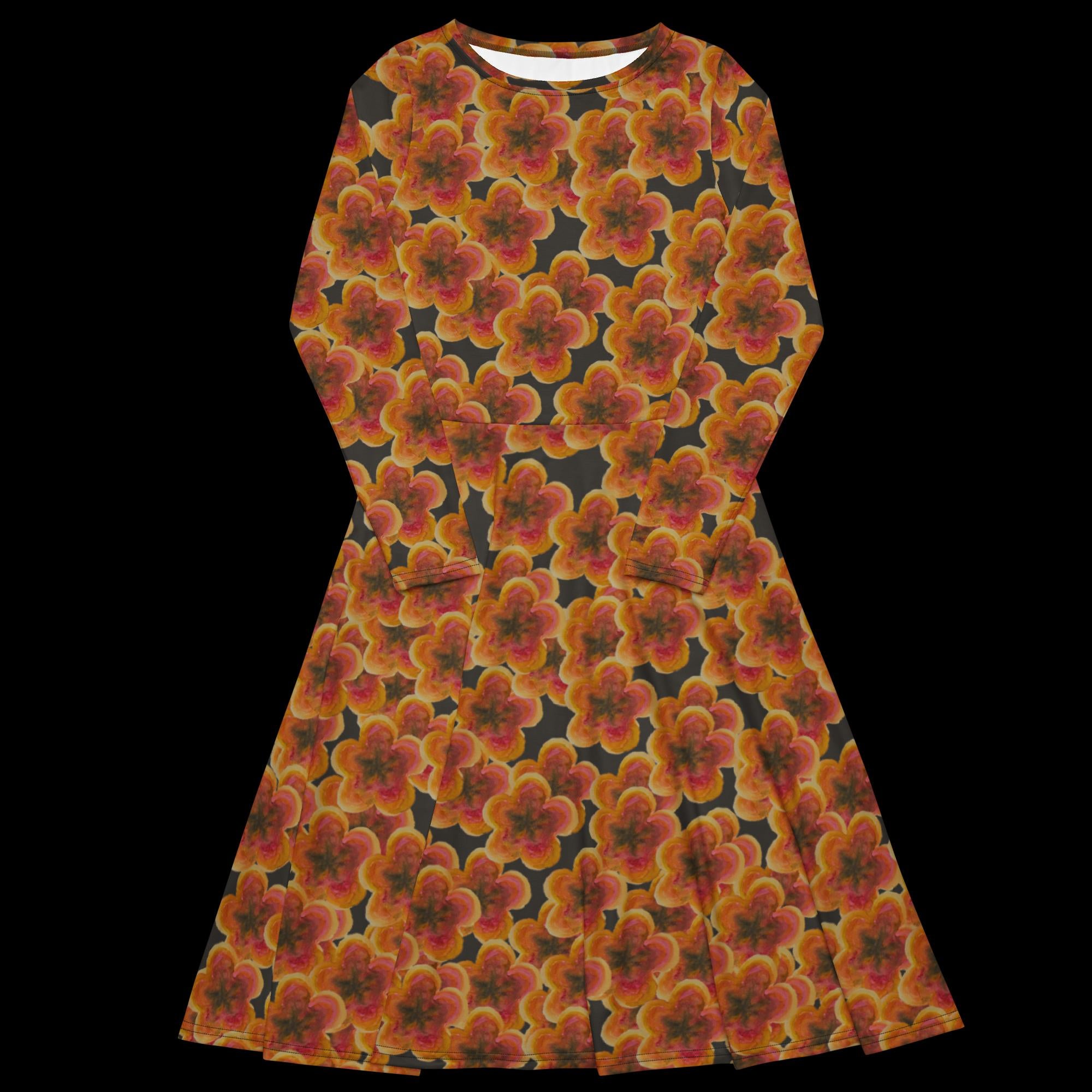 All-over print long sleeve midi dress