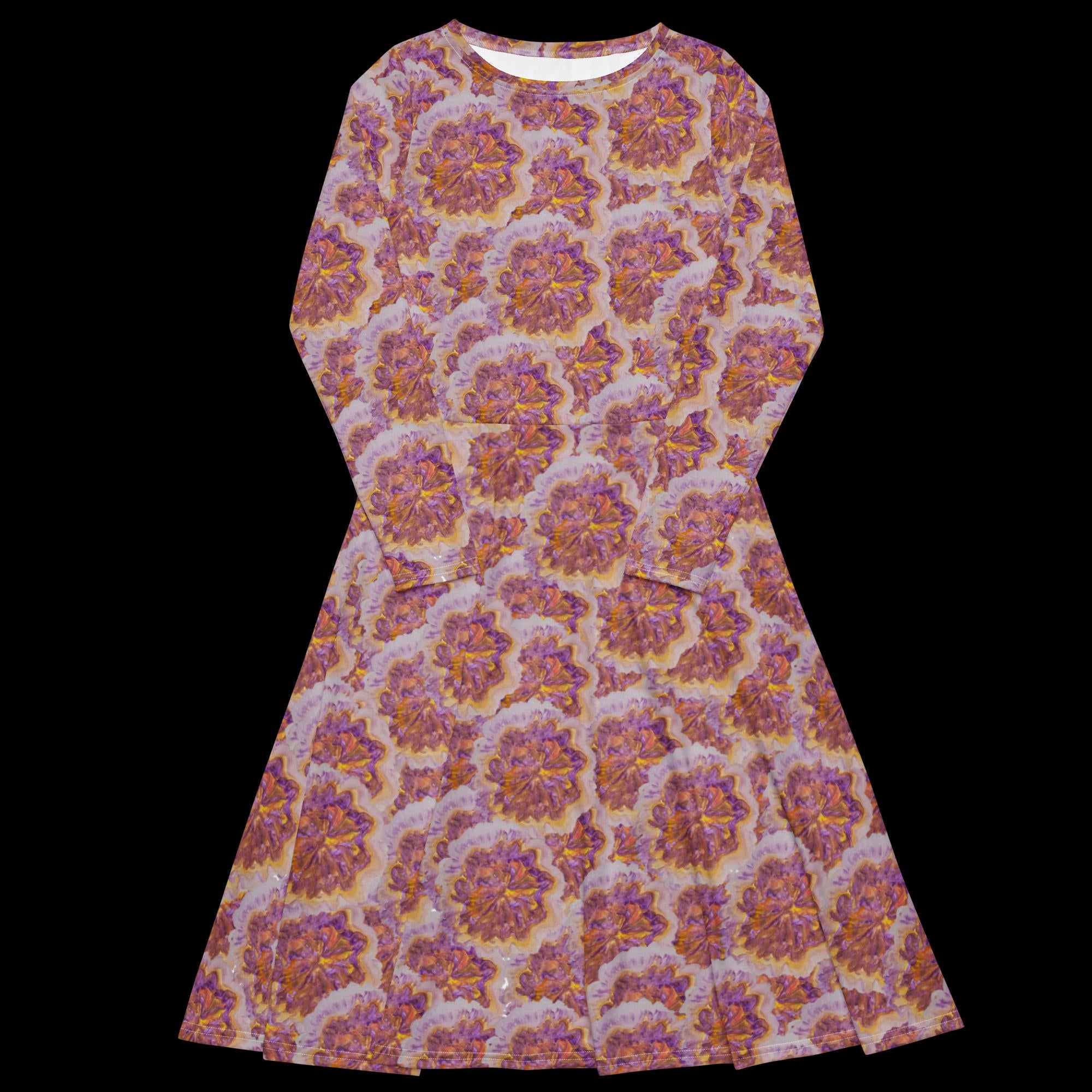 All-over print long sleeve midi dress