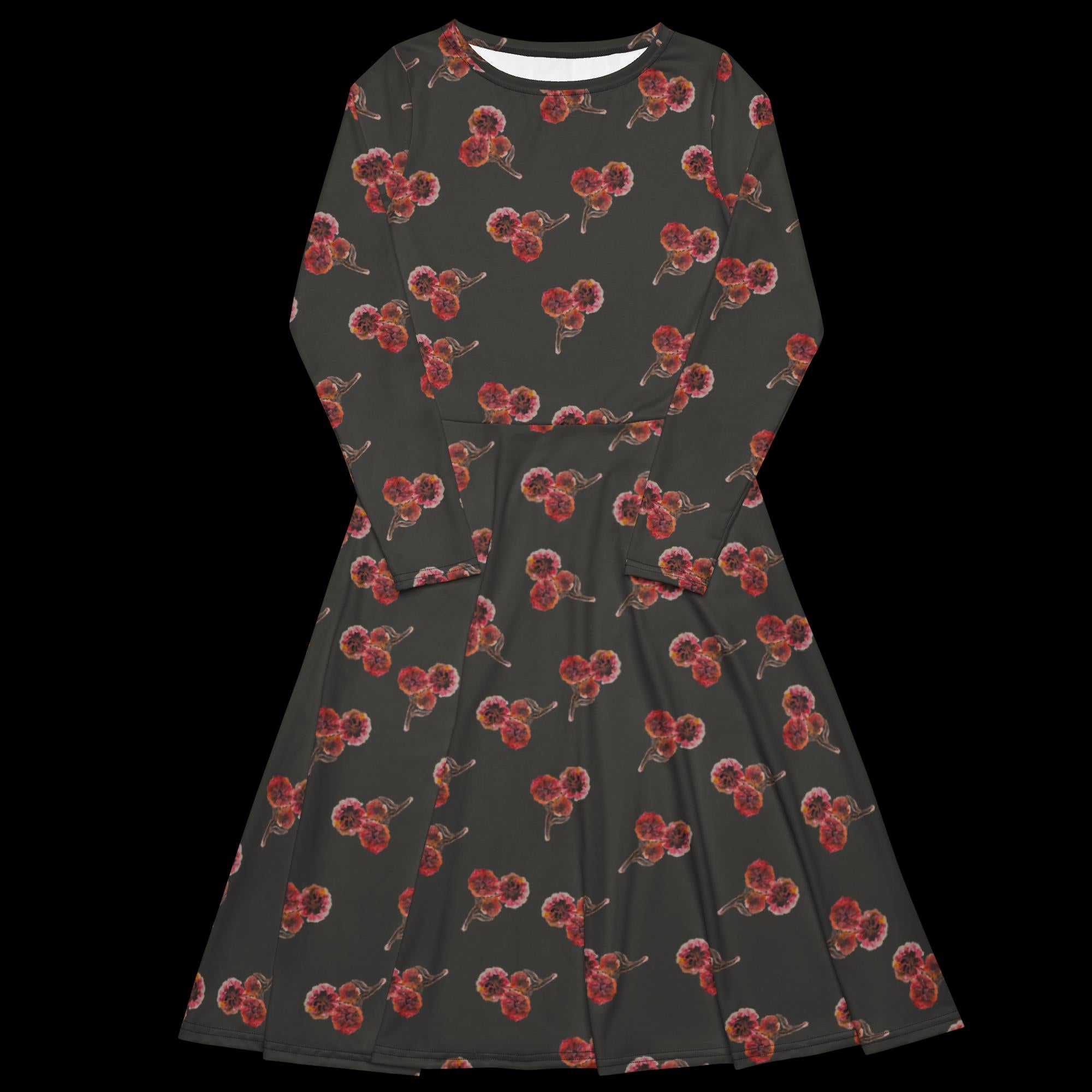 All-over print long sleeve midi dress