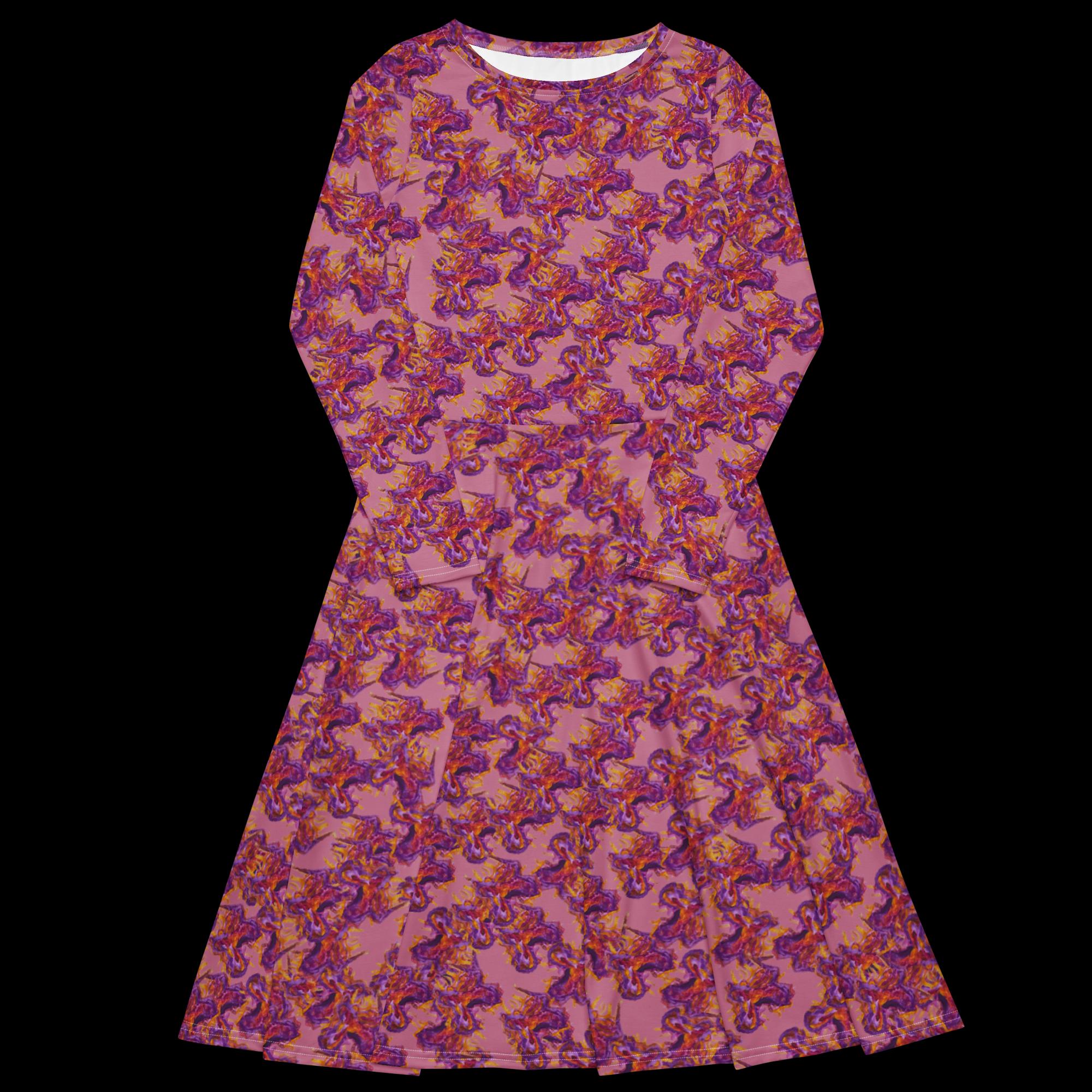 All-over print long sleeve midi dress