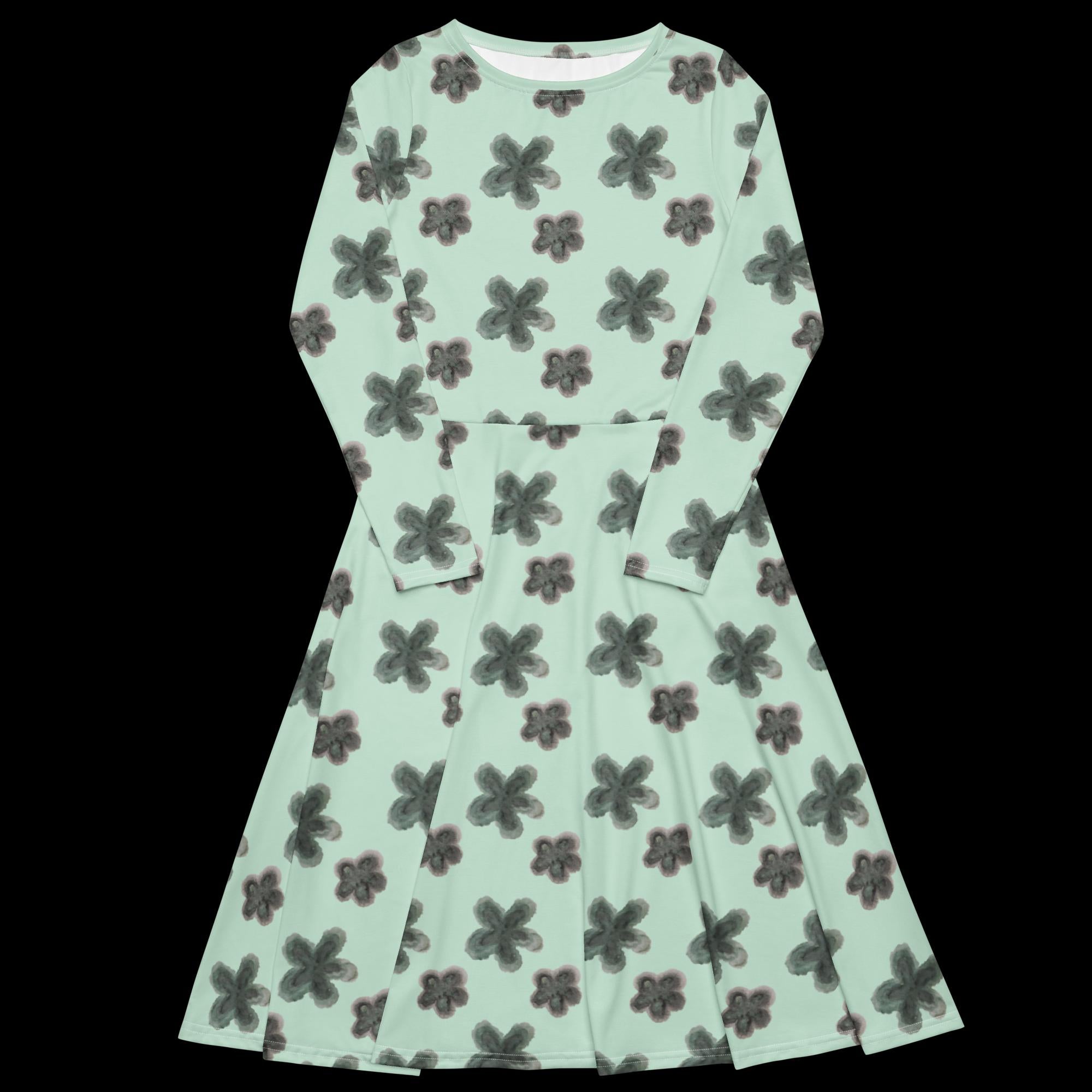 All-over print long sleeve midi dress