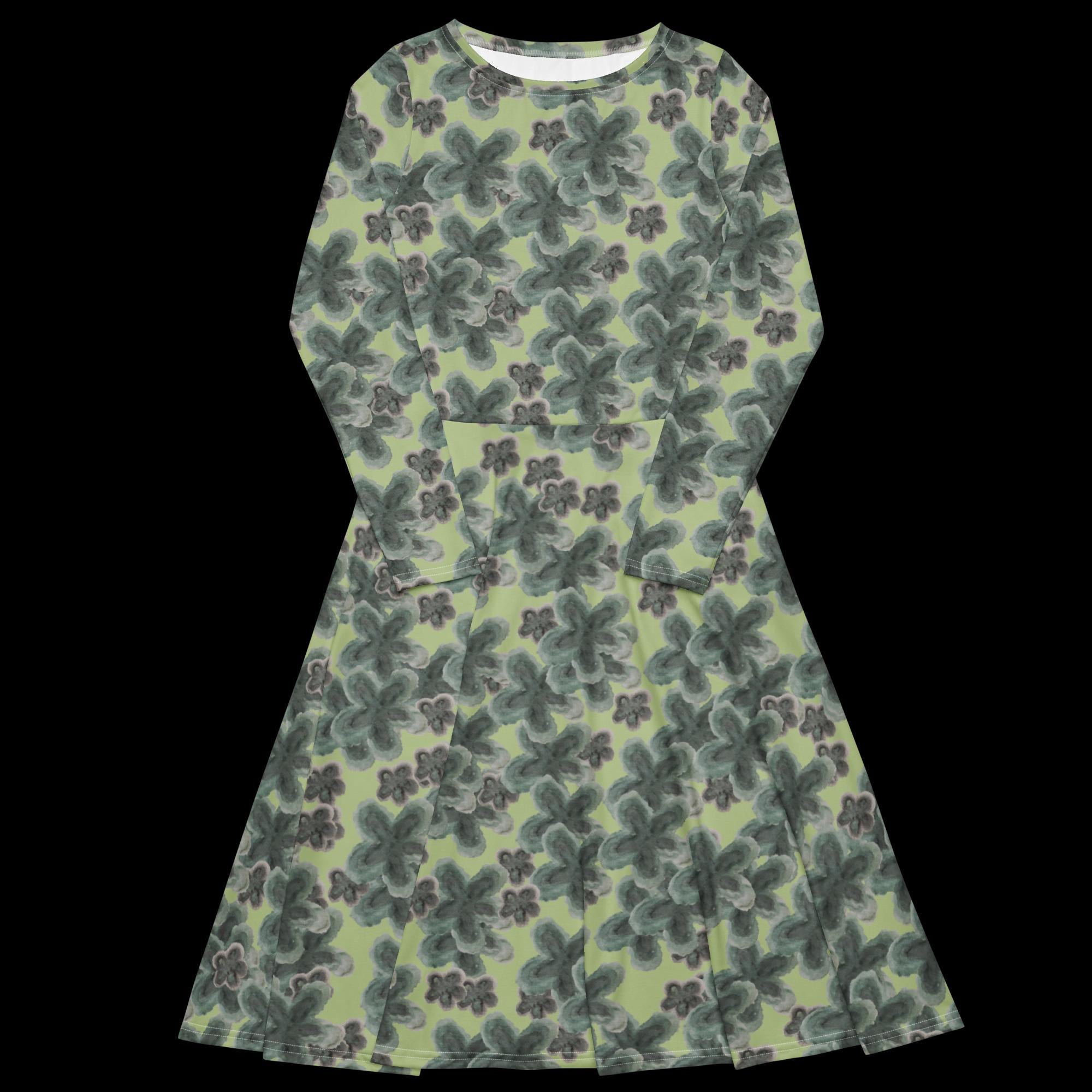 All-over print long sleeve midi dress