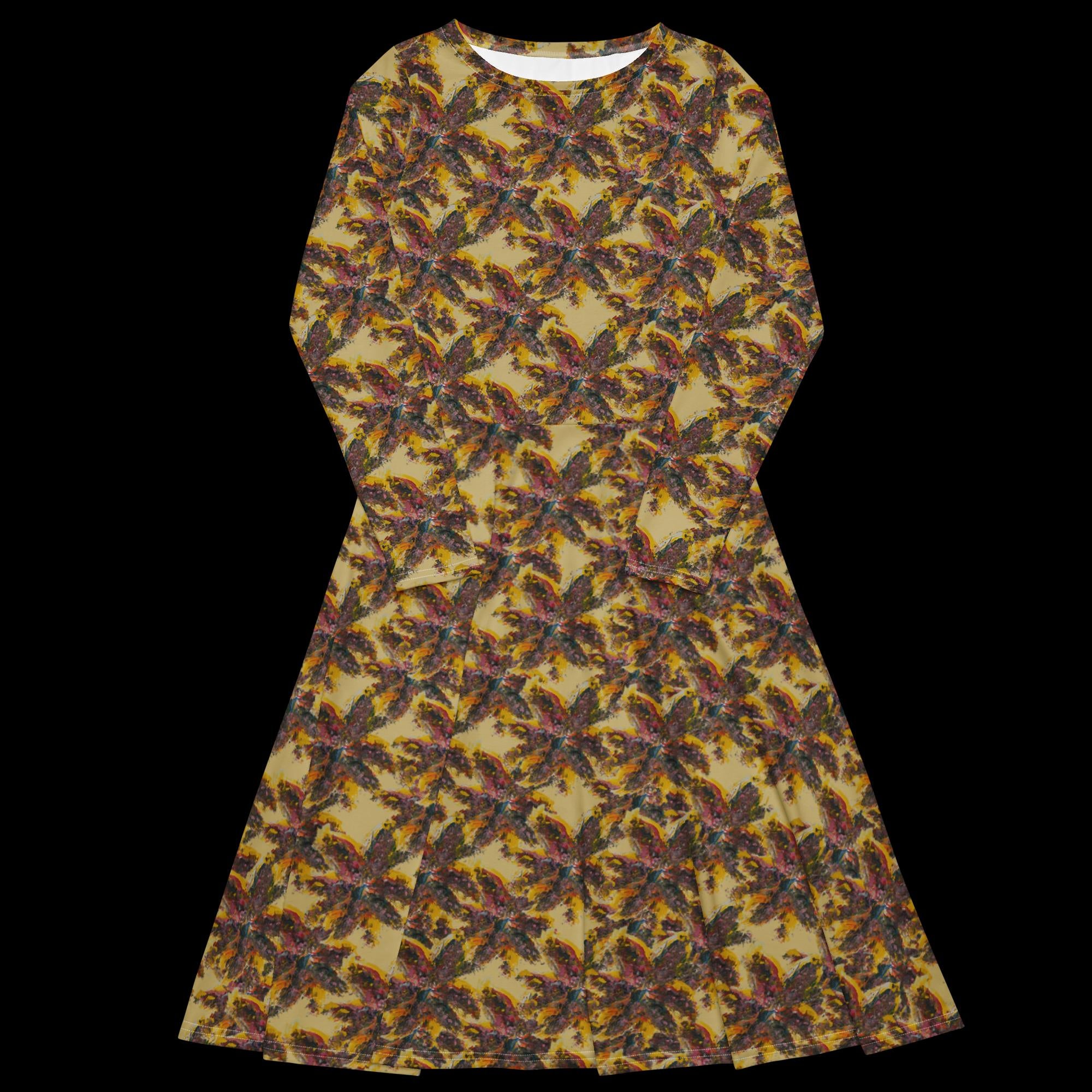 All-over print long sleeve midi dress