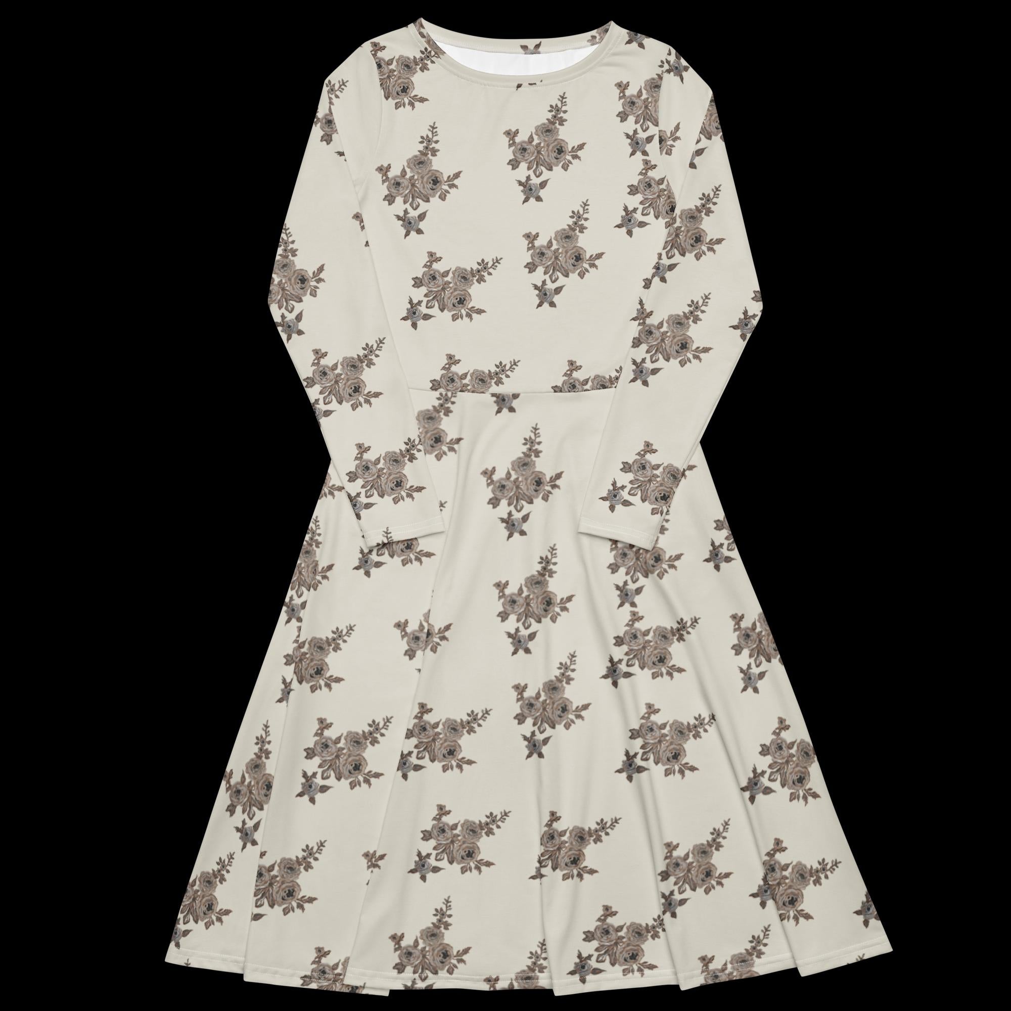All-over print long sleeve midi dress