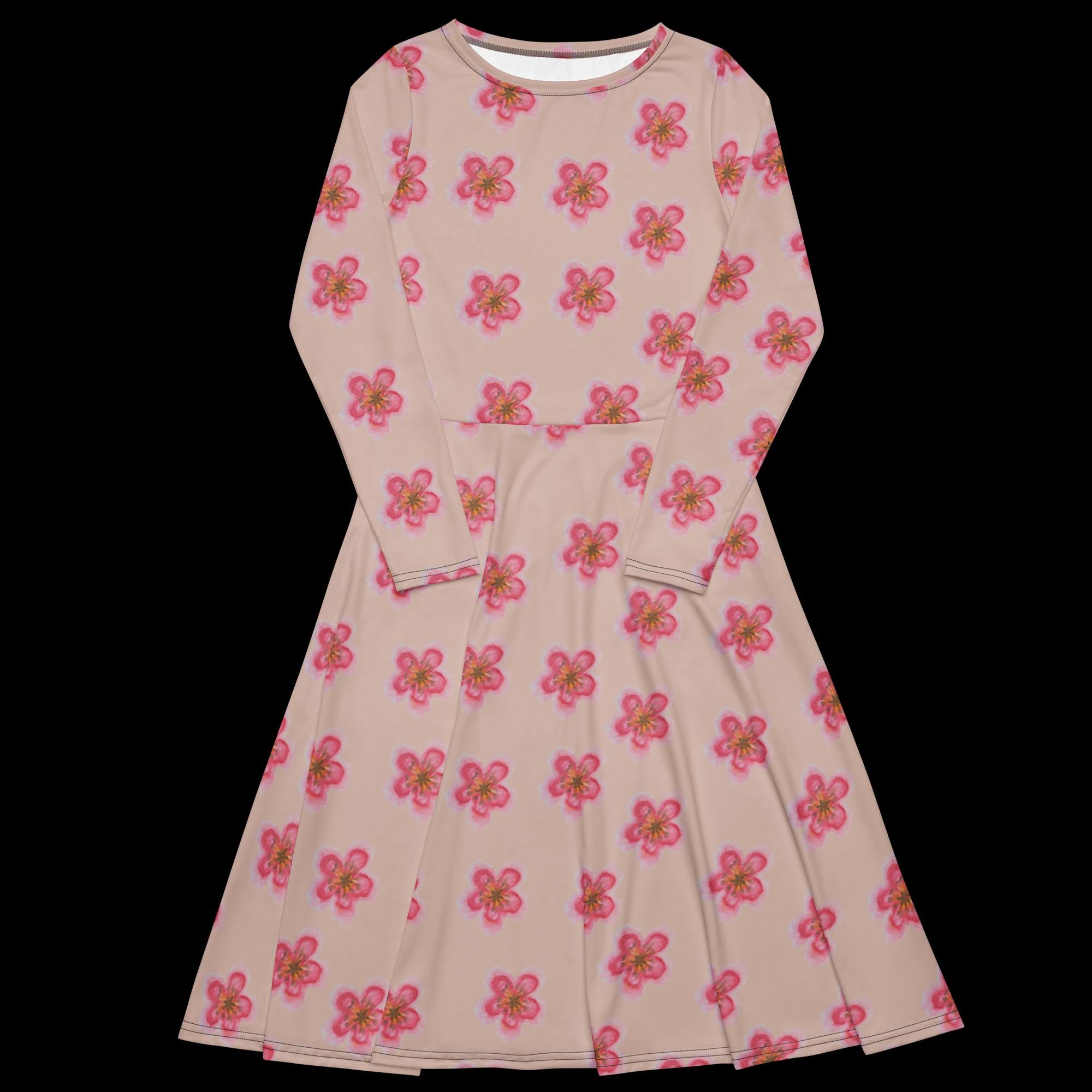 All-over print long sleeve midi dress