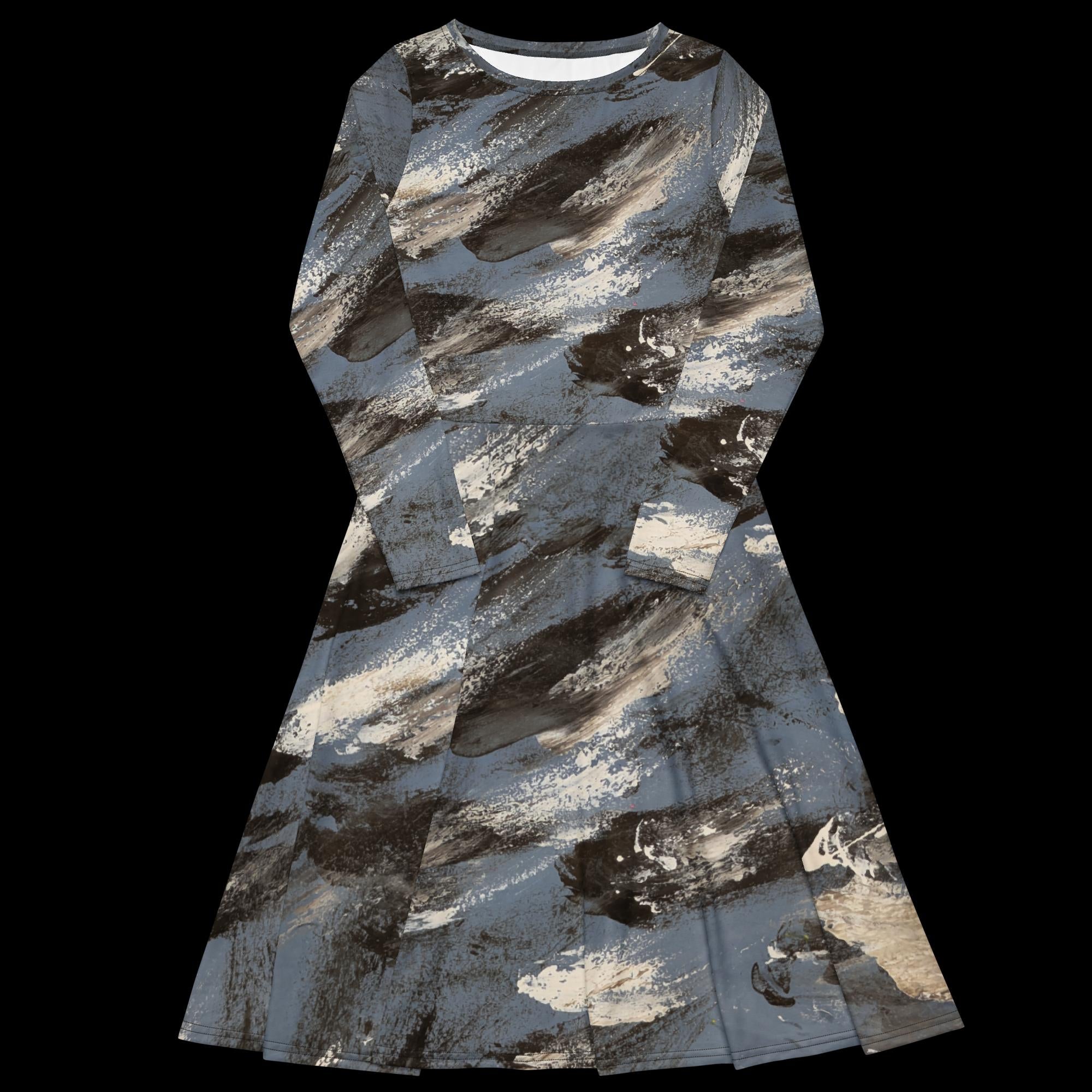 All-over print long sleeve midi dress