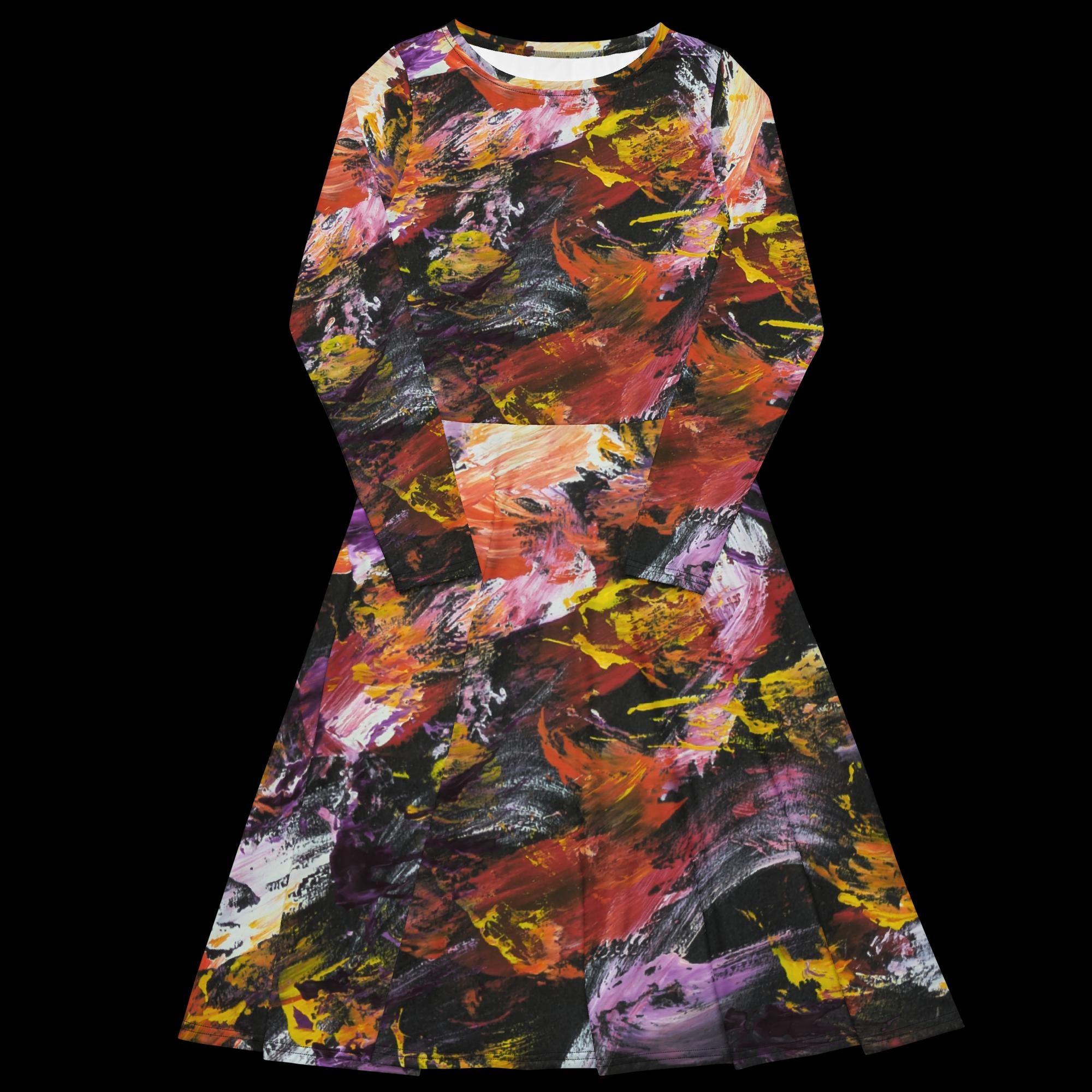 All-over print long sleeve midi dress