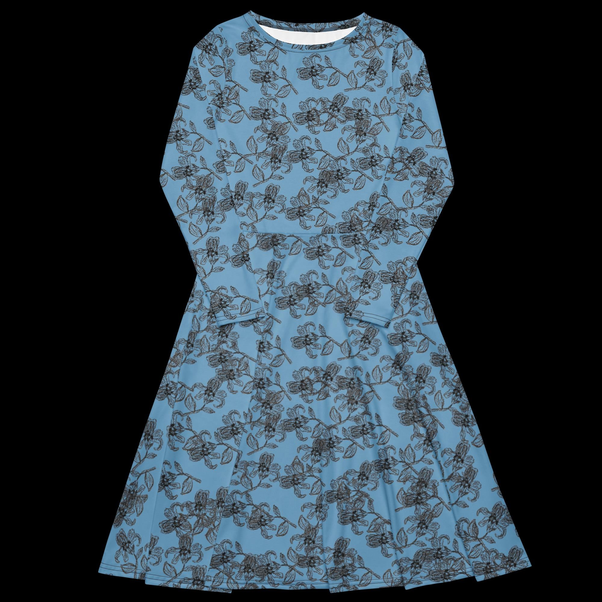 All-over print long sleeve midi dress