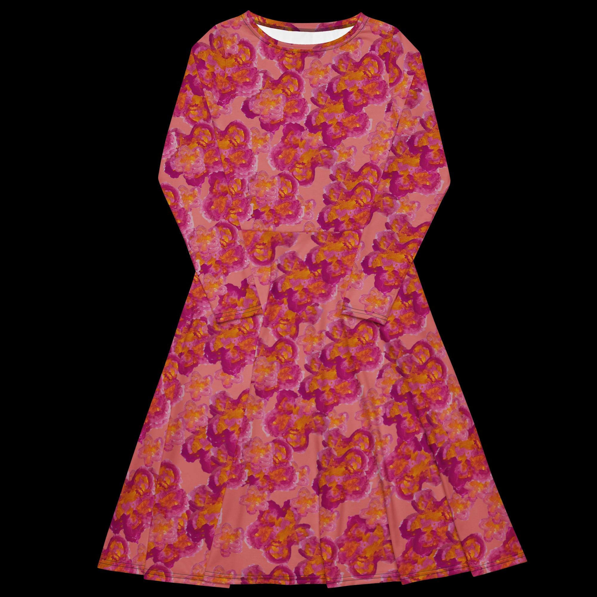 All-over print long sleeve midi dress