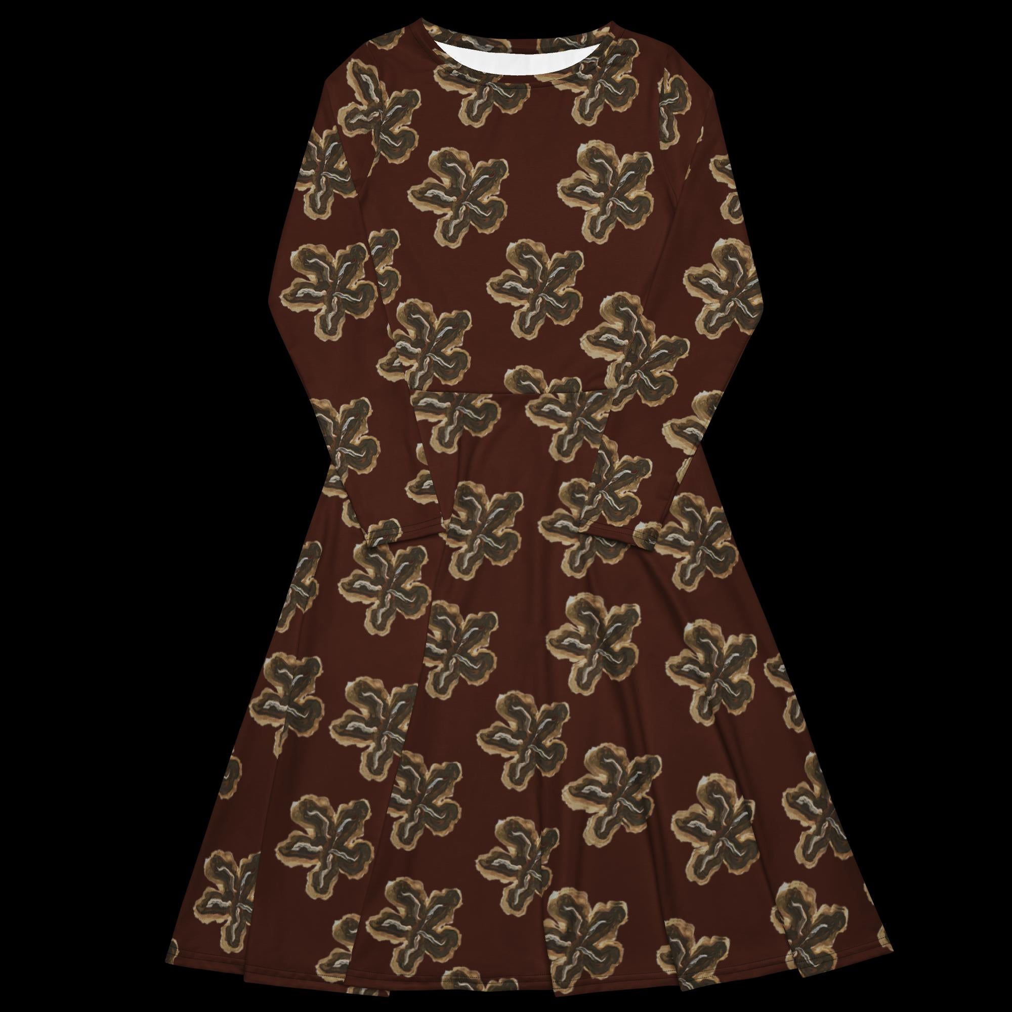 All-over print long sleeve midi dress
