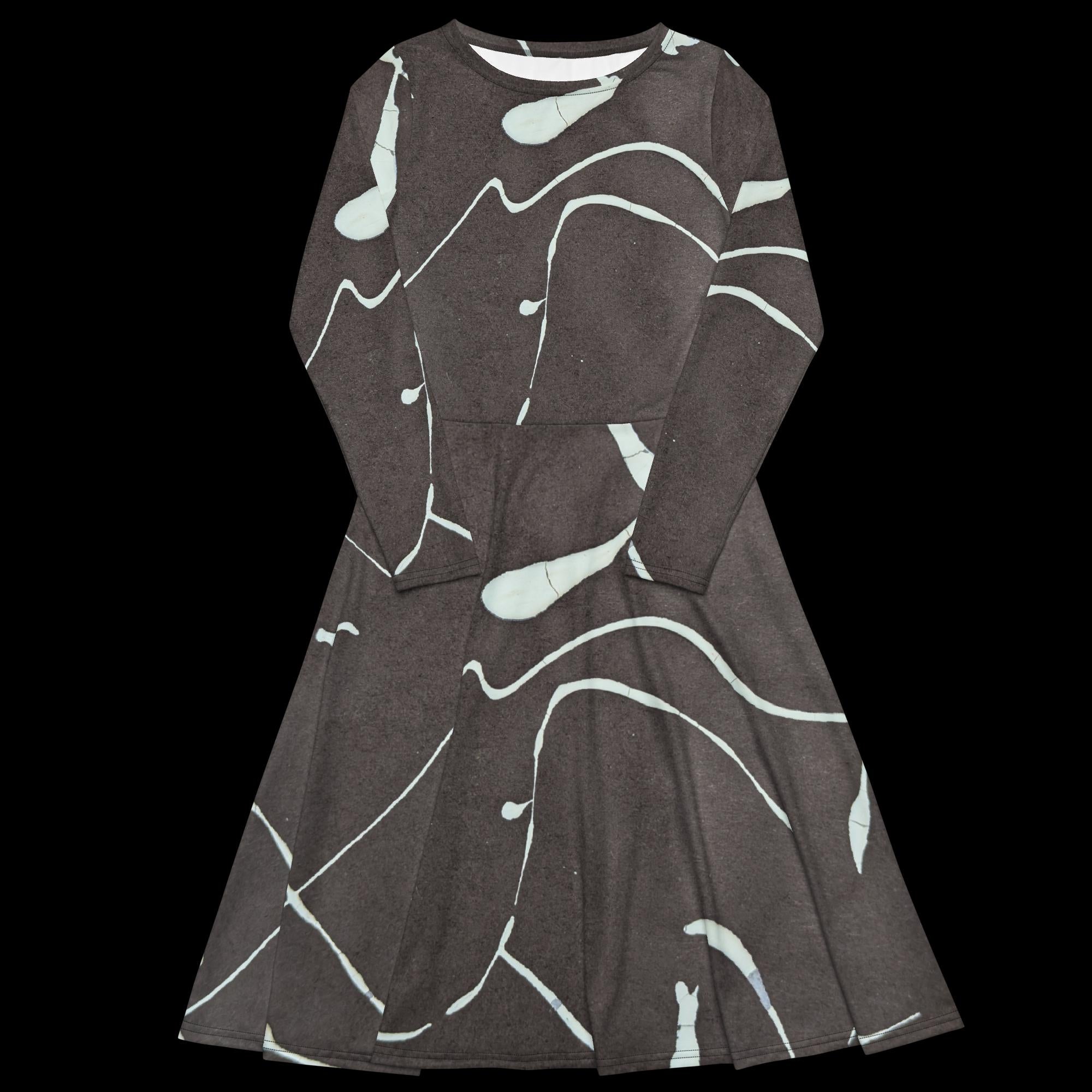 All-over print long sleeve midi dress