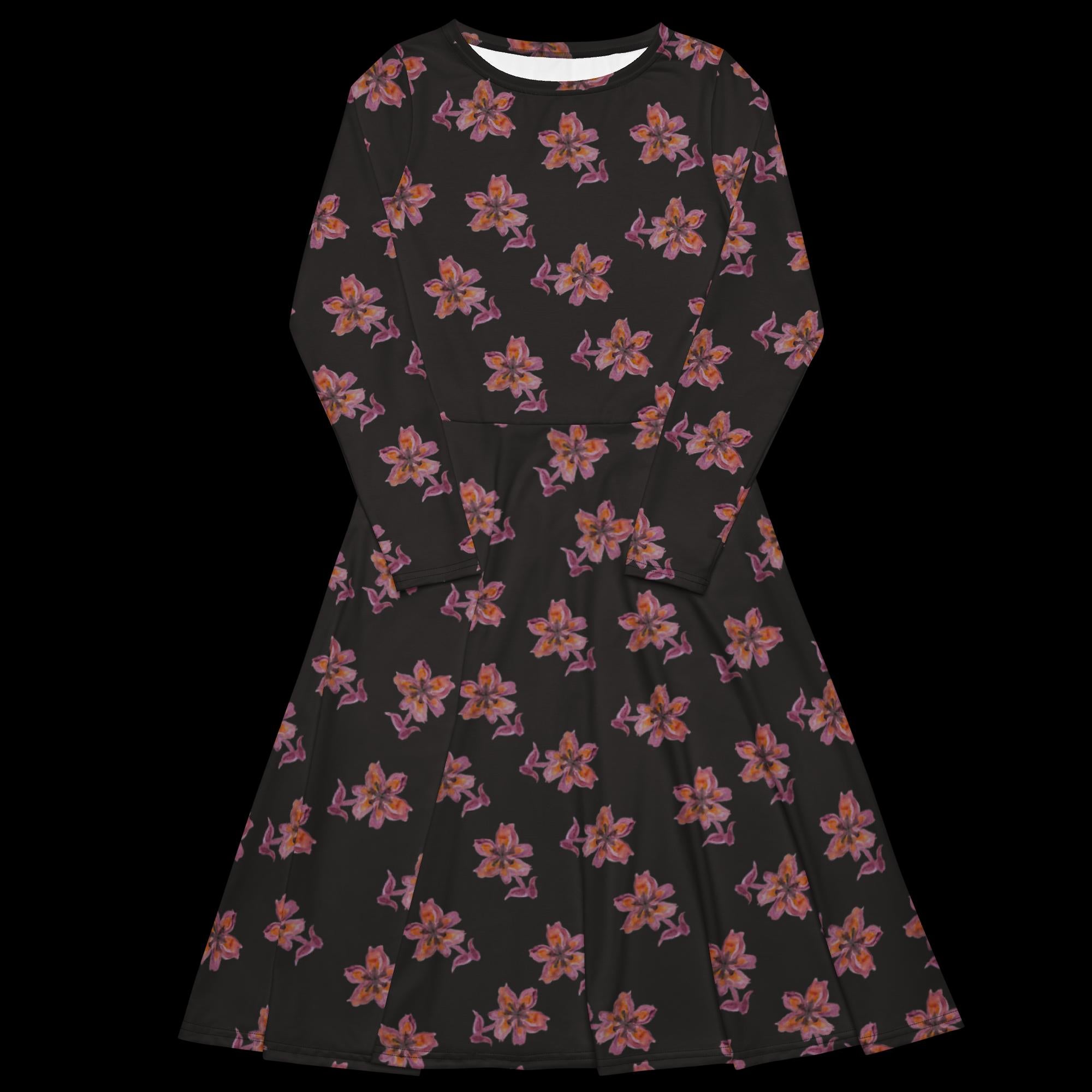 All-over print long sleeve midi dress
