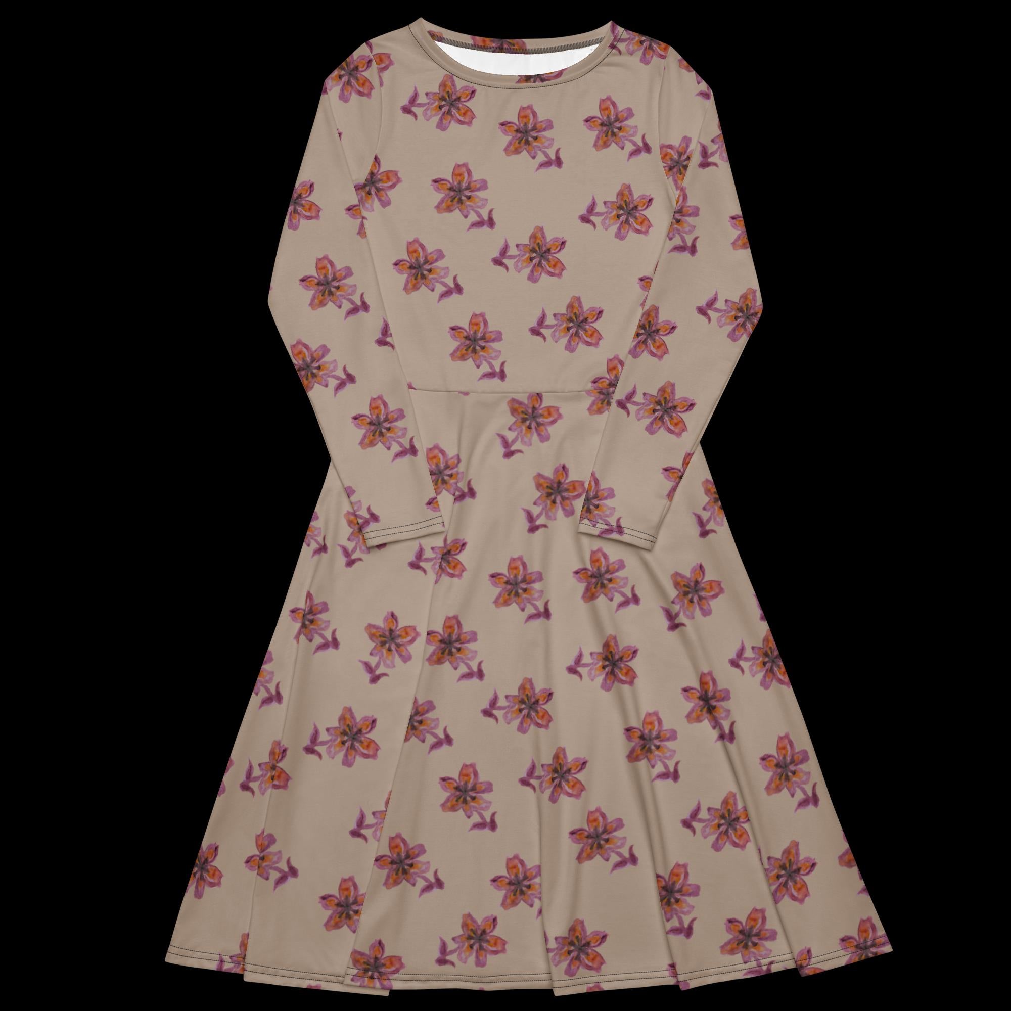 All-over print long sleeve midi dress