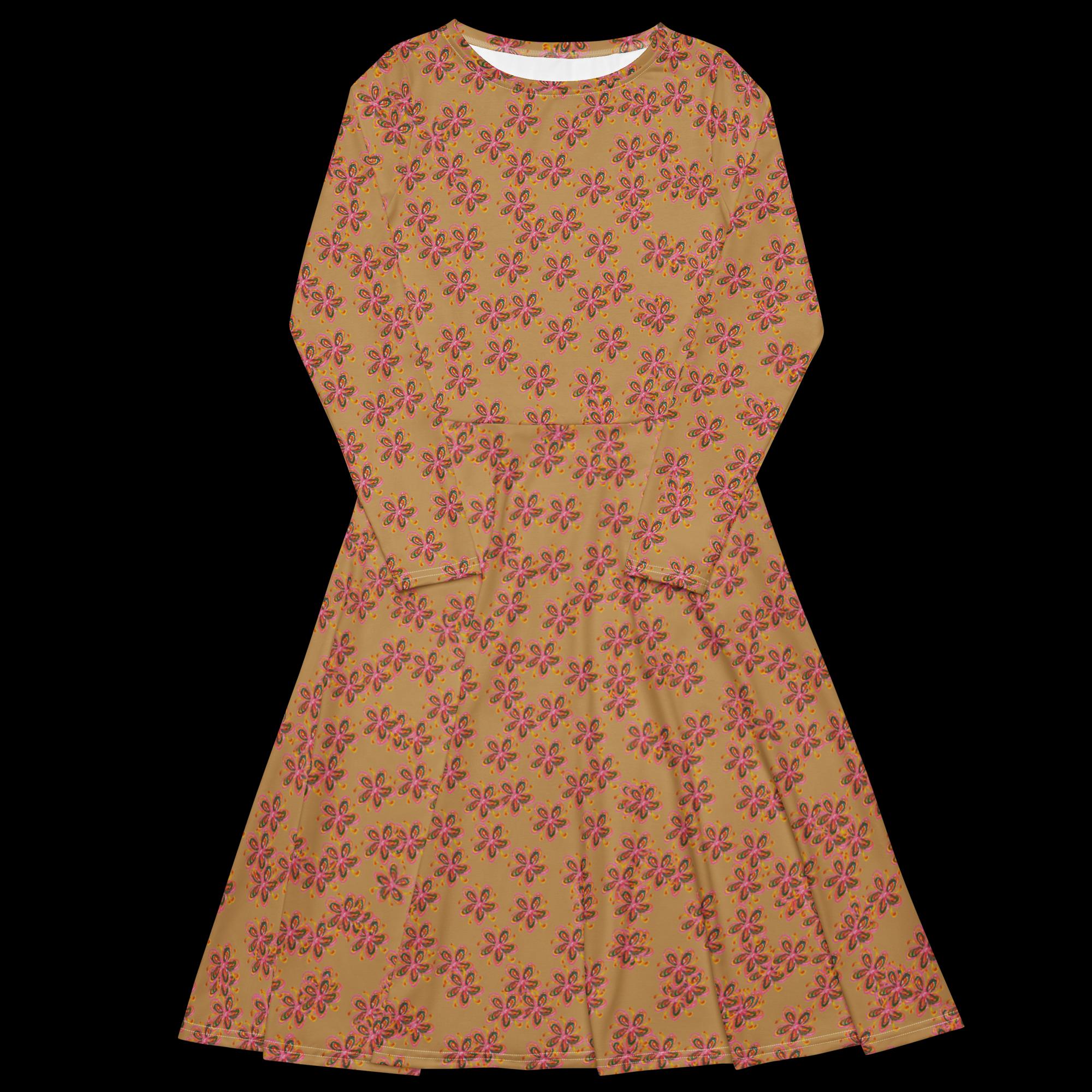 All-over print long sleeve midi dress