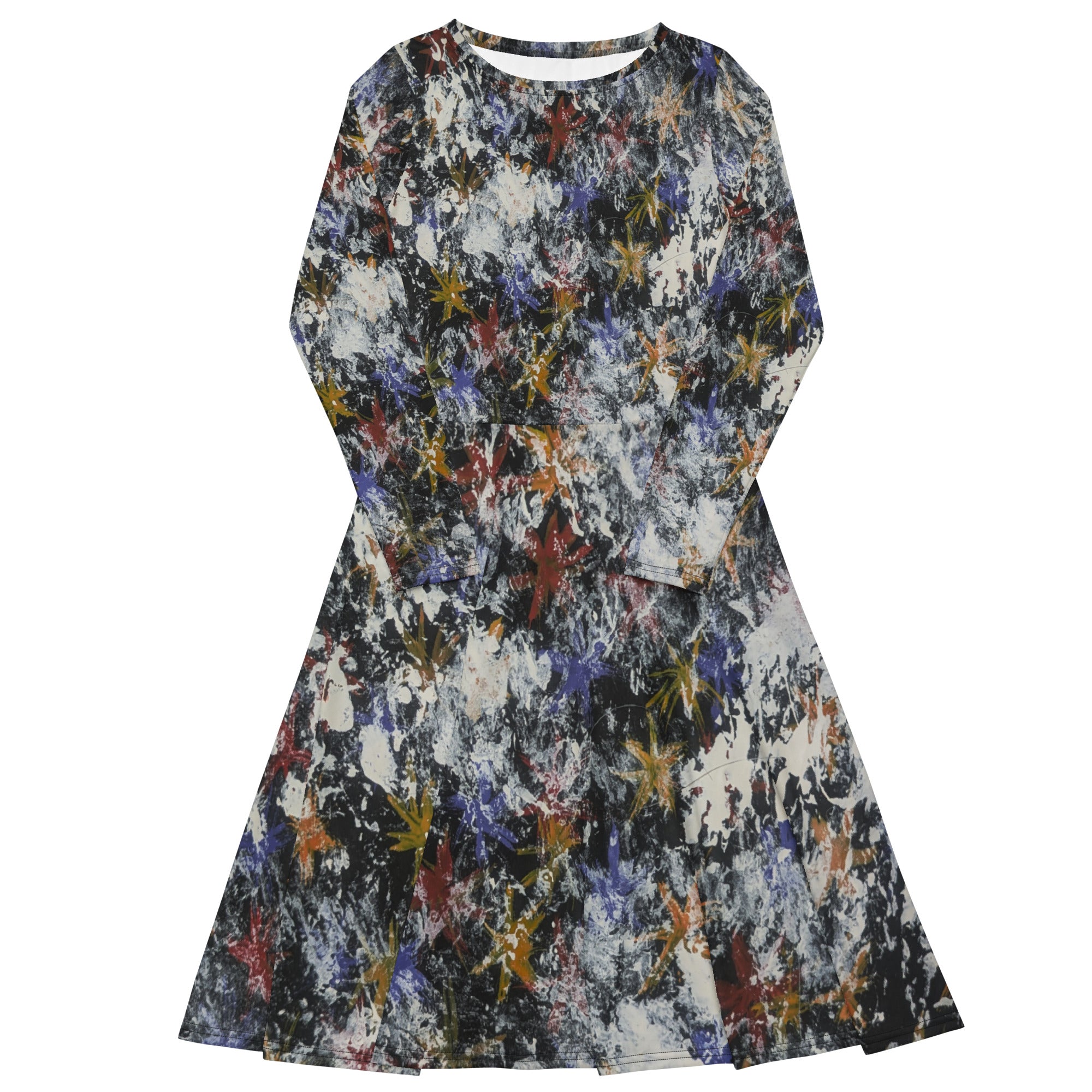 All-over print long sleeve midi dress